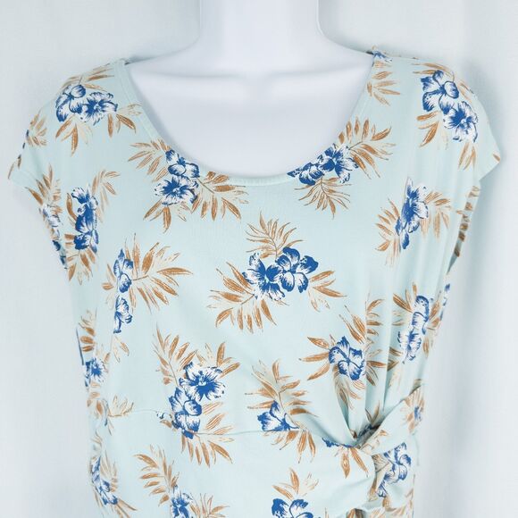 Lands End Cap Sleeve Twist Front Flare Dress Womens Medium Floral Aqua Blue - Picture 6 of 16